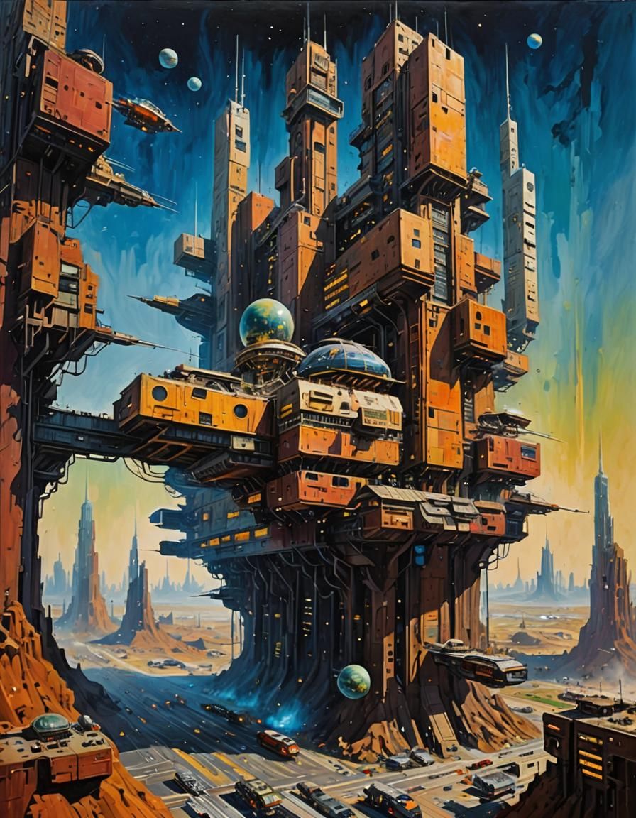 Epic Space City Hyperjump in Expressionist Style