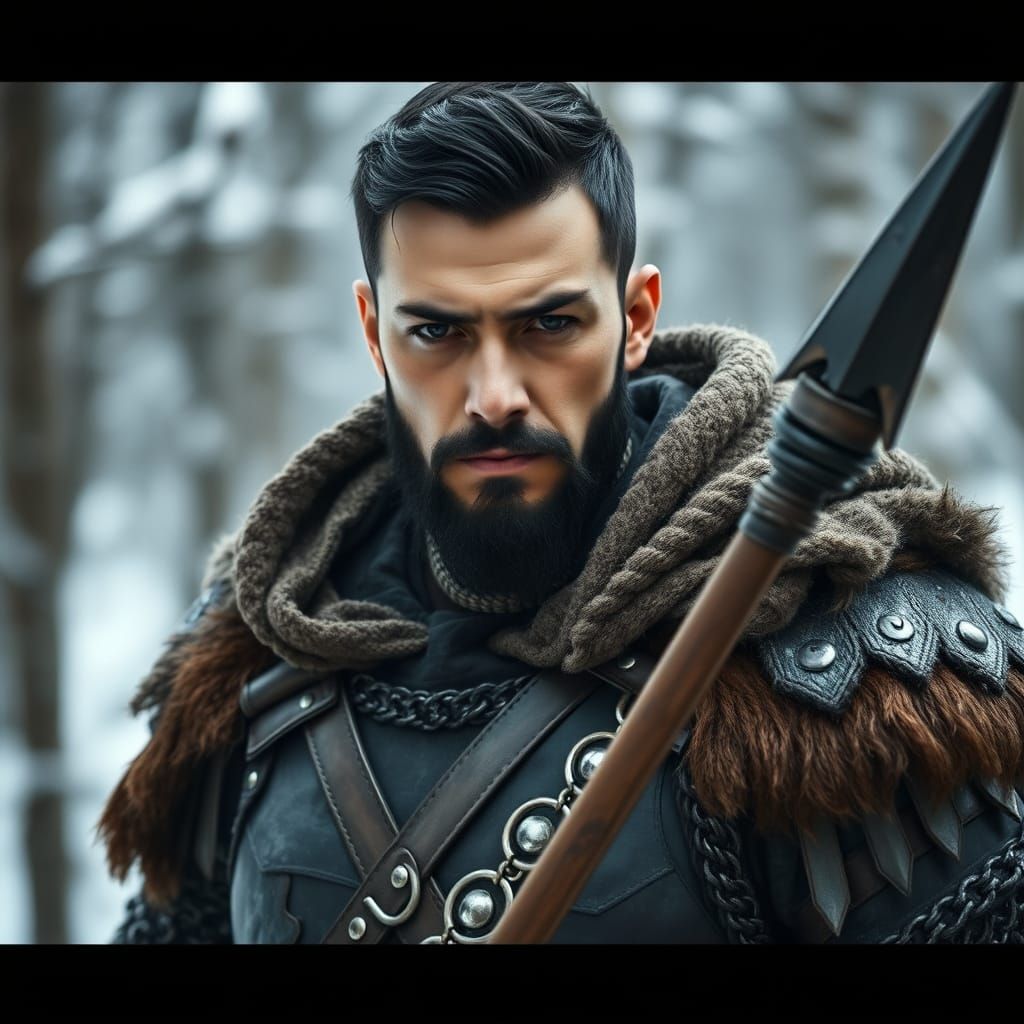 Epic Male Barbarian Warchief in Winter Forest