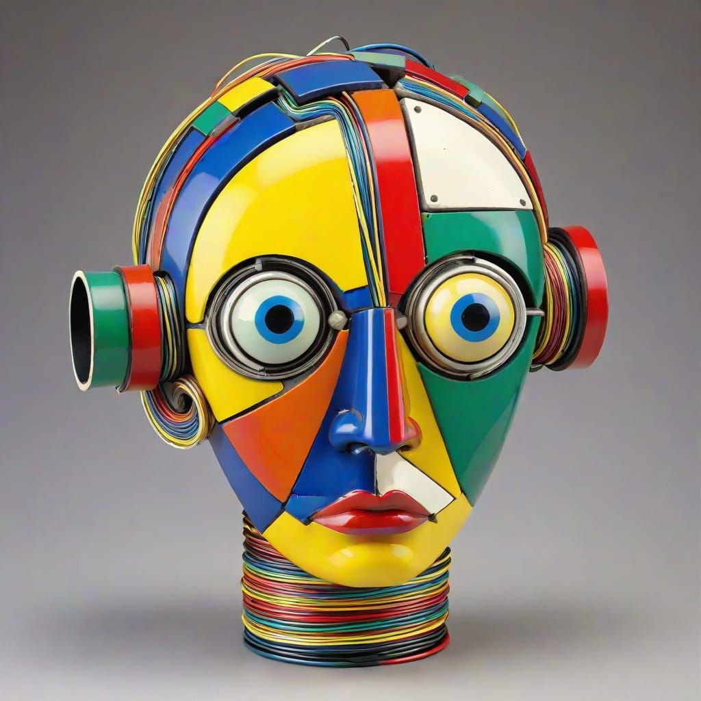 Hollow Head Sculpture Assembled from Electrical Wire