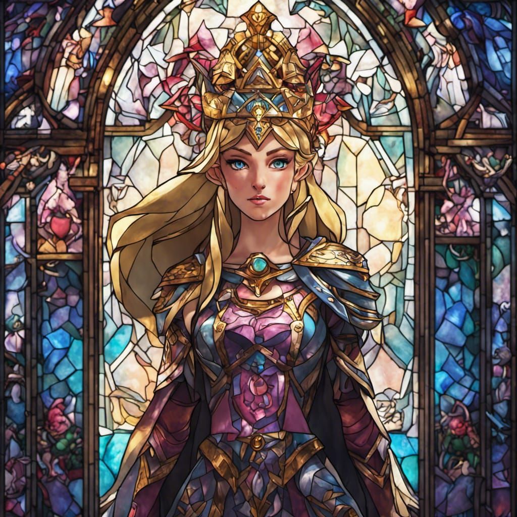 Stained Glass Princess Zelda in Art Nouveau Style