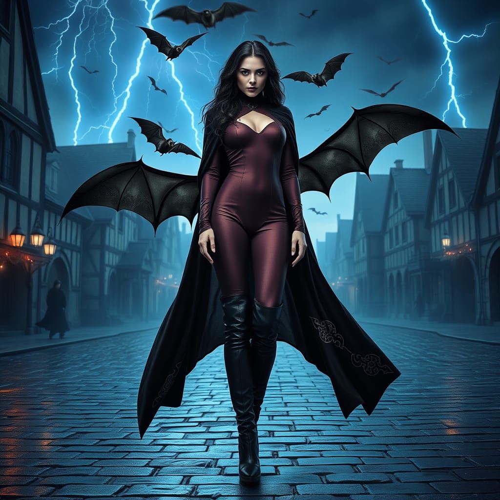 Dark Gothic Vampire in Medieval Town Square
