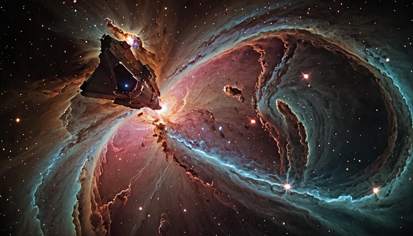 Spaceships and the Orion Nebula Through a Space Portal