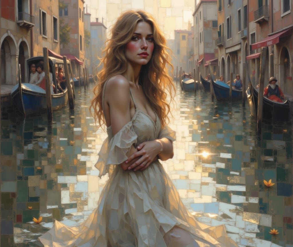Surreal Oil Painting of a Woman in Venice