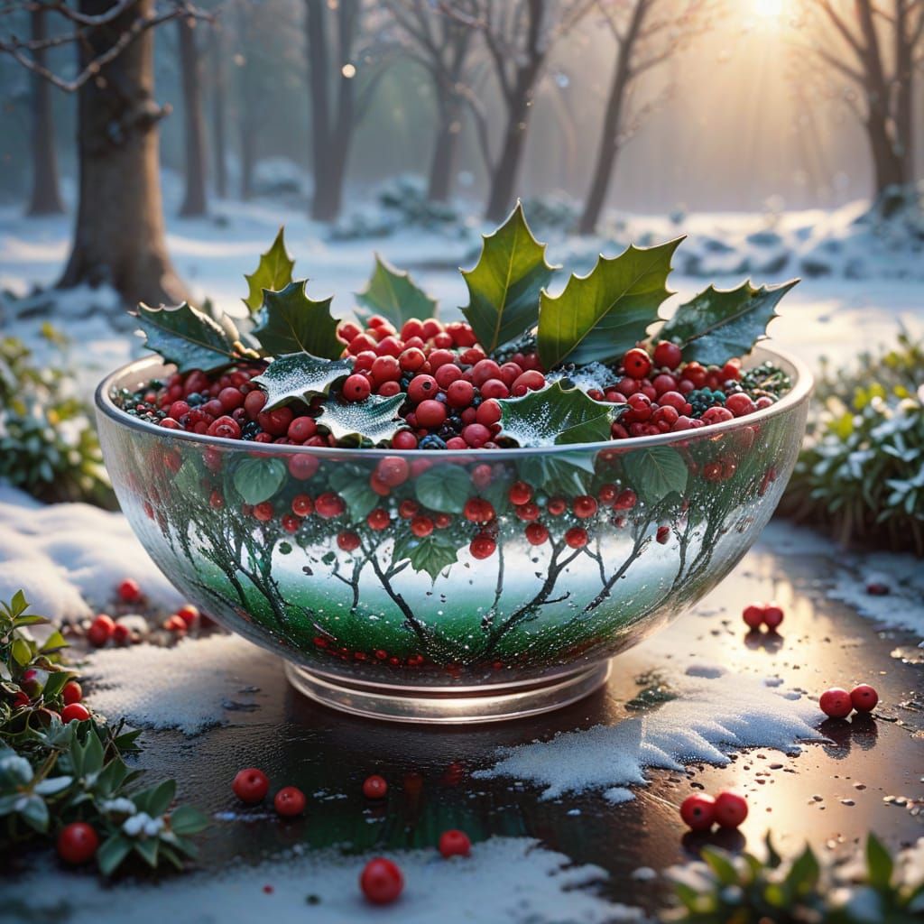 Magical Winter Berries and Holly in Ethereal Fantasy Art