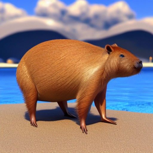 Capybara in Swimsuit on Beach: 3D Render