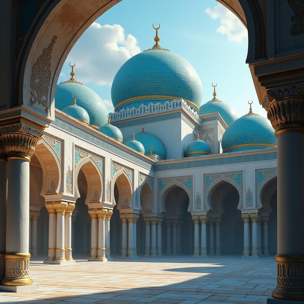 Majestic Blue Mosque with Arabic Calligraphy Illustration