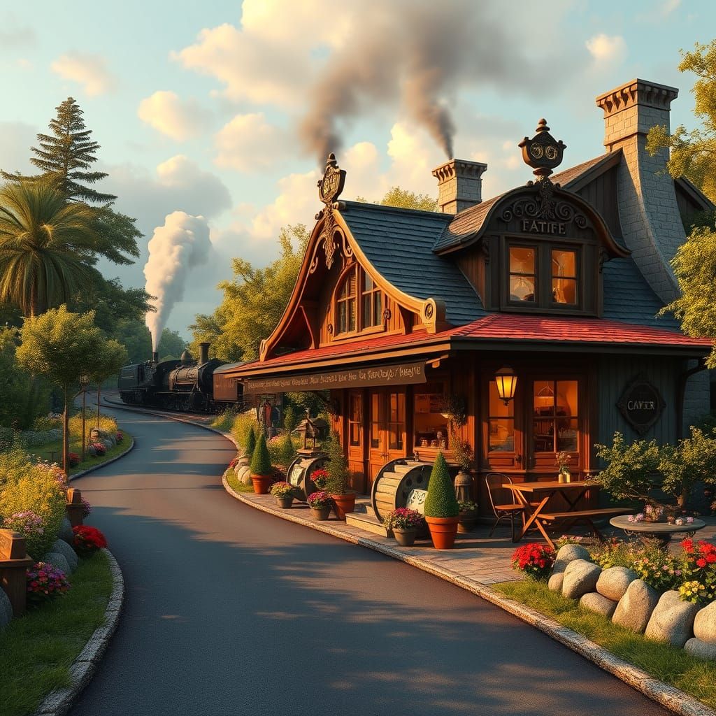 Whimsical Railway Cafe in Enchanted Countryside