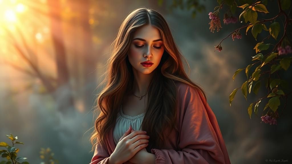 Mary Magdalene in Ethereal Forest at Dawn