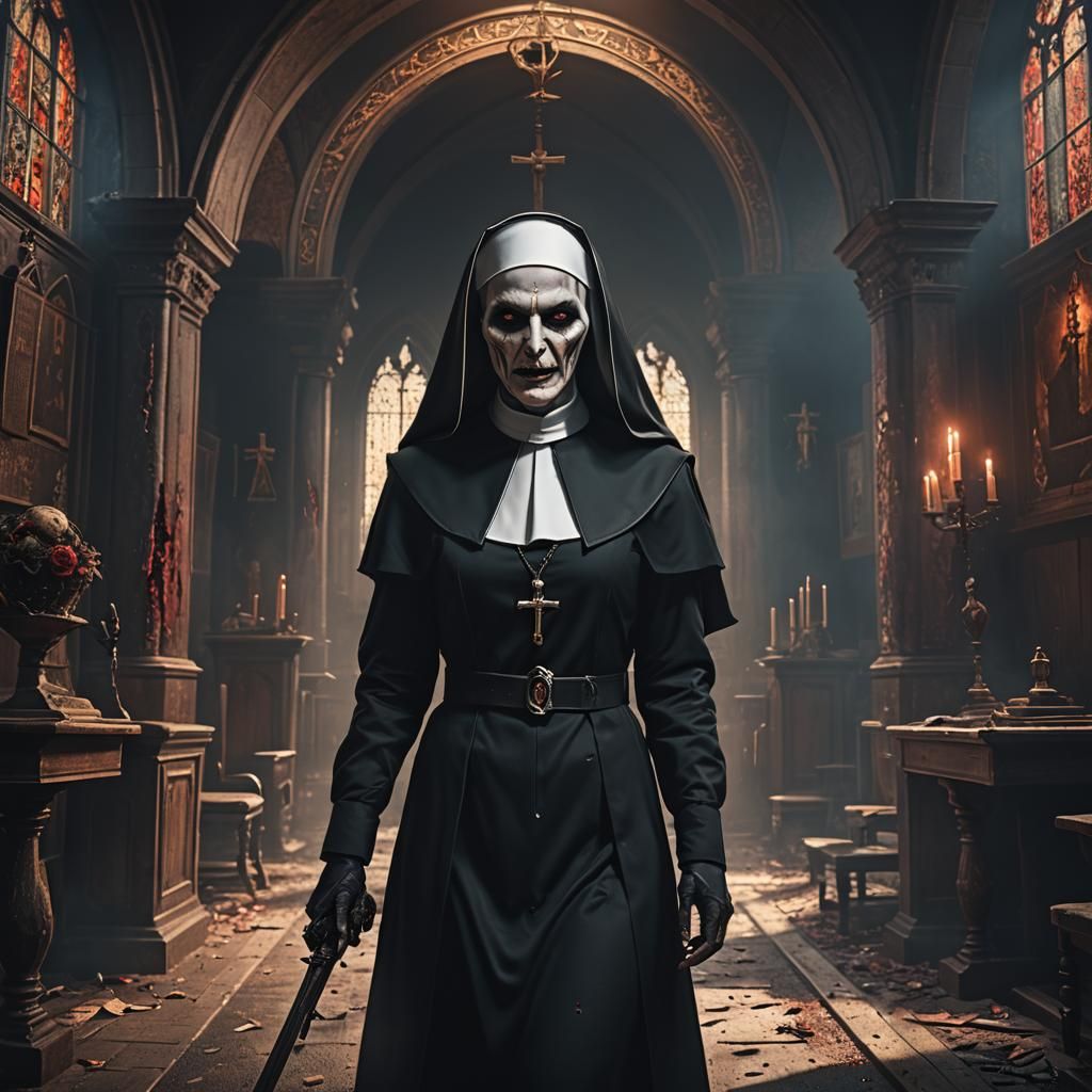 Evil Nun in Horror School: Detailed Matte Painting