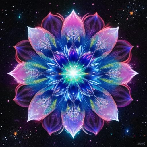 Rainbow Crystal Flower: Holographic Astral Illustration
