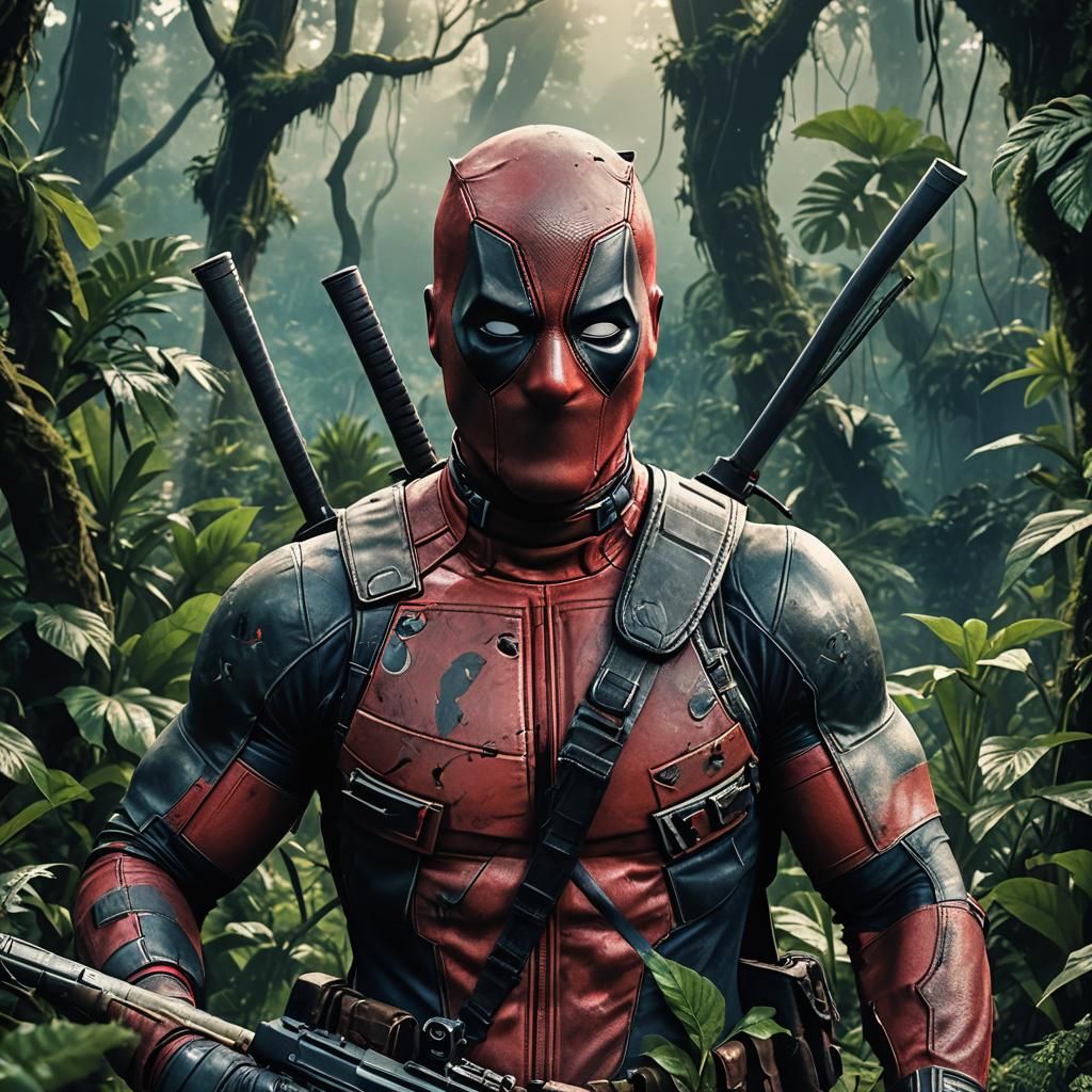 Deadpool as Rambo in Jungle, Fantasy Concept Art