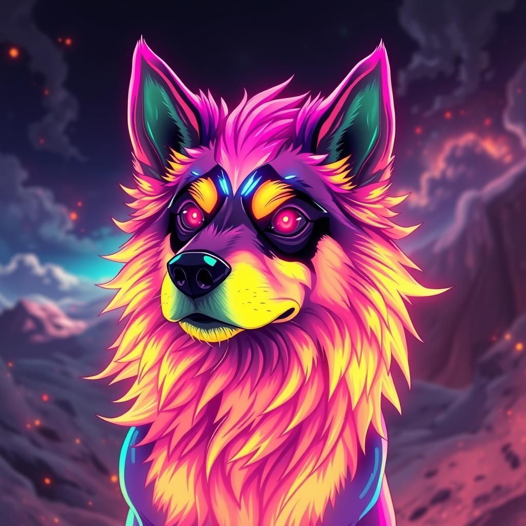 Neon Dog Radiating Ethereal Glow in Anime Style