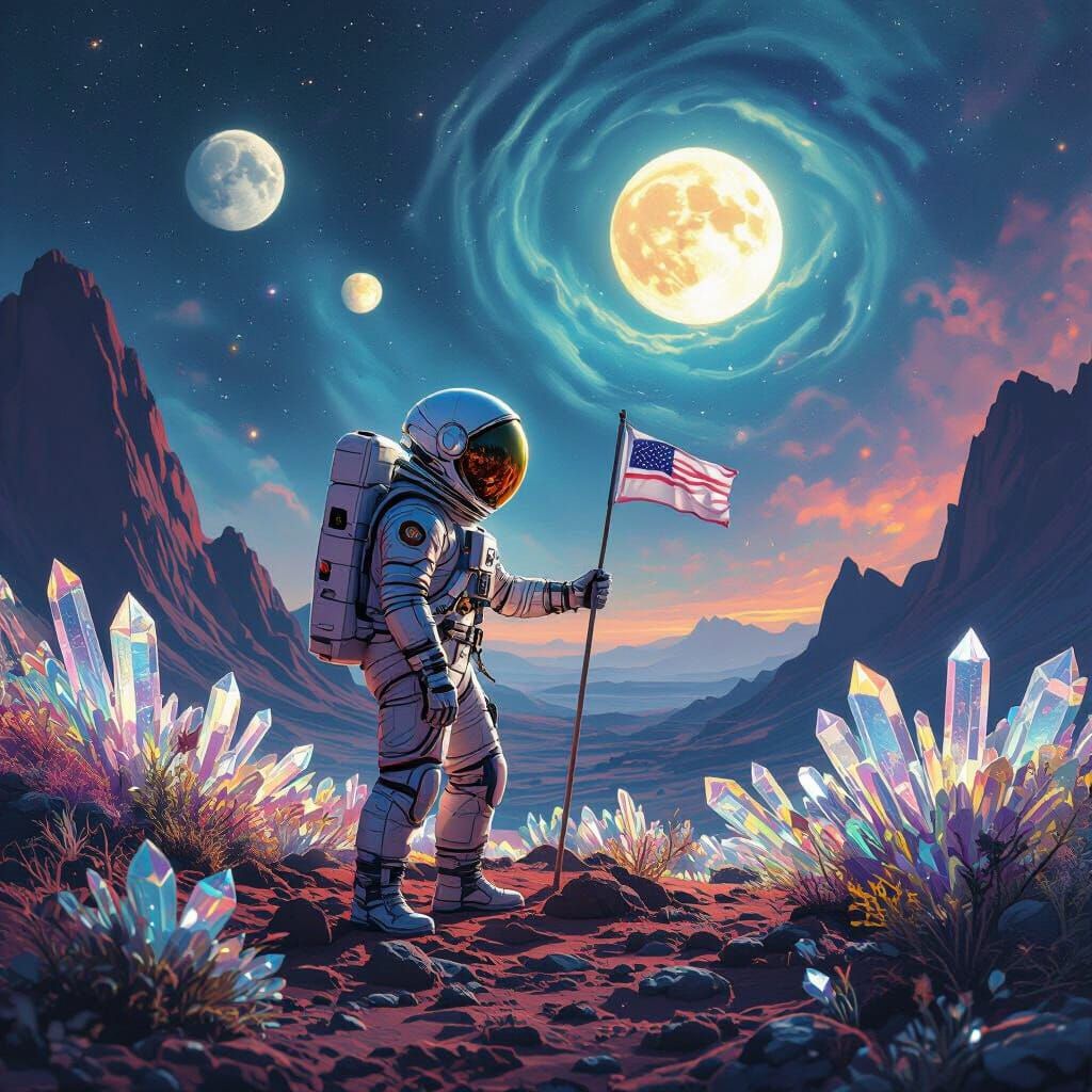 Astronaut Plants Flag on Alien World: Matte Painting