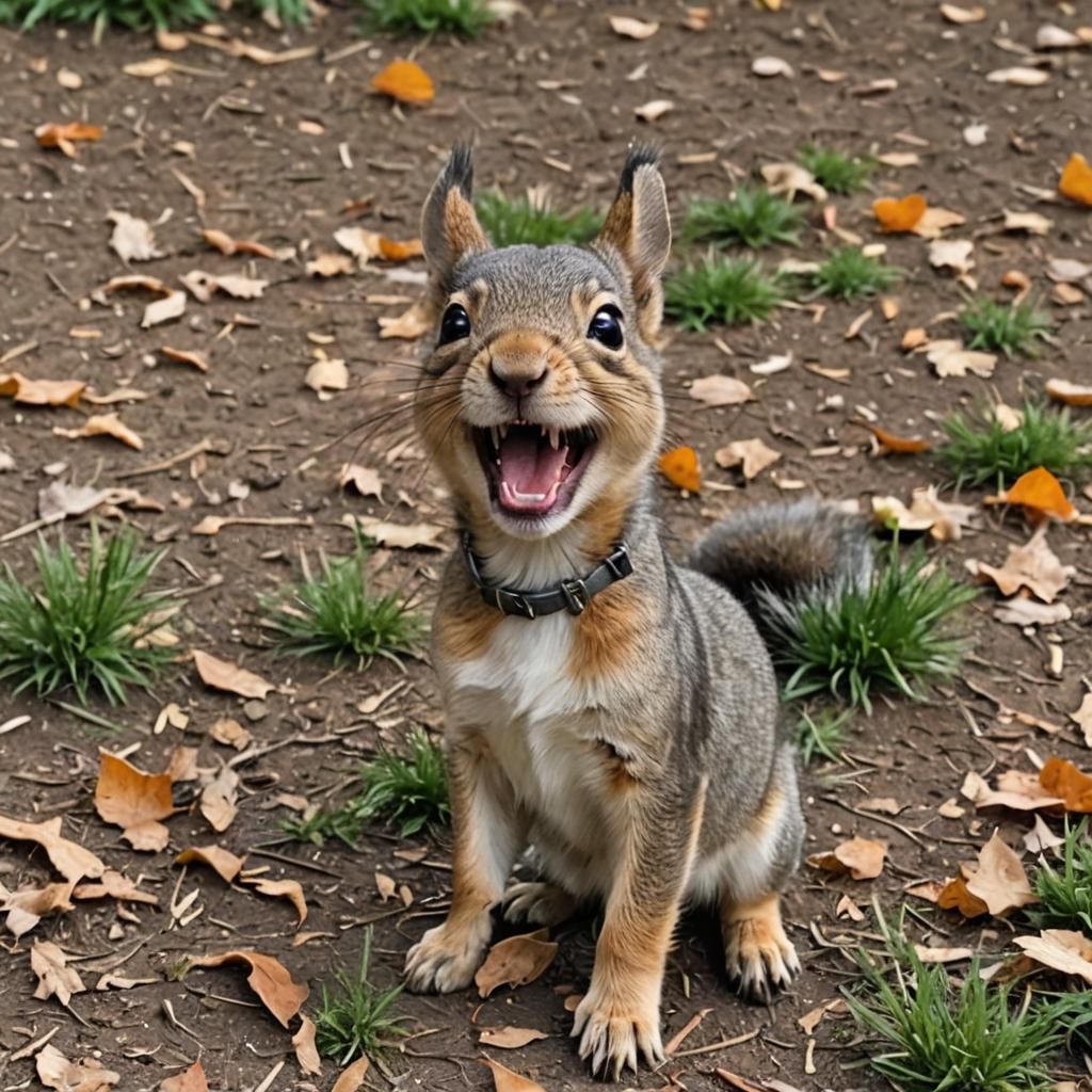 Puppy with Squirrel Head Laughing