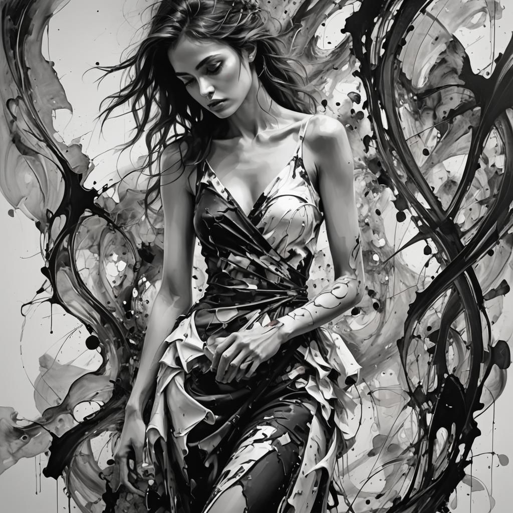 Abstract Black and White Portrait of Woman in Royo Style