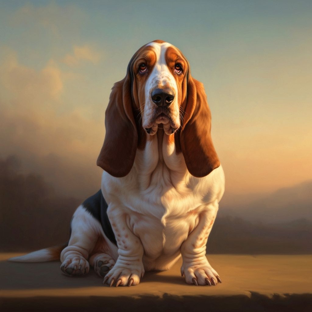 Majestic Basset Hound Portrait in Matte Painting Style