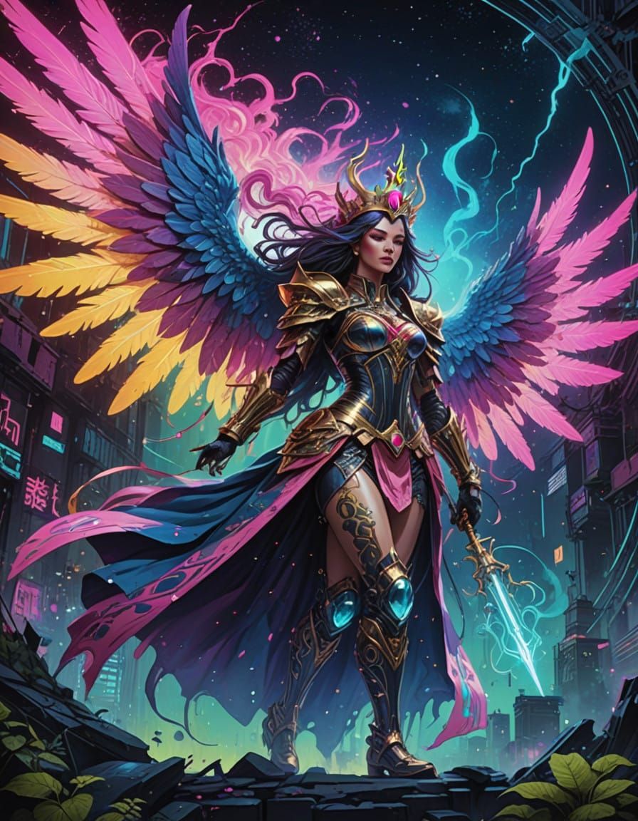 Cosmic Warrior Queen in Opulent Art Nouveau Style