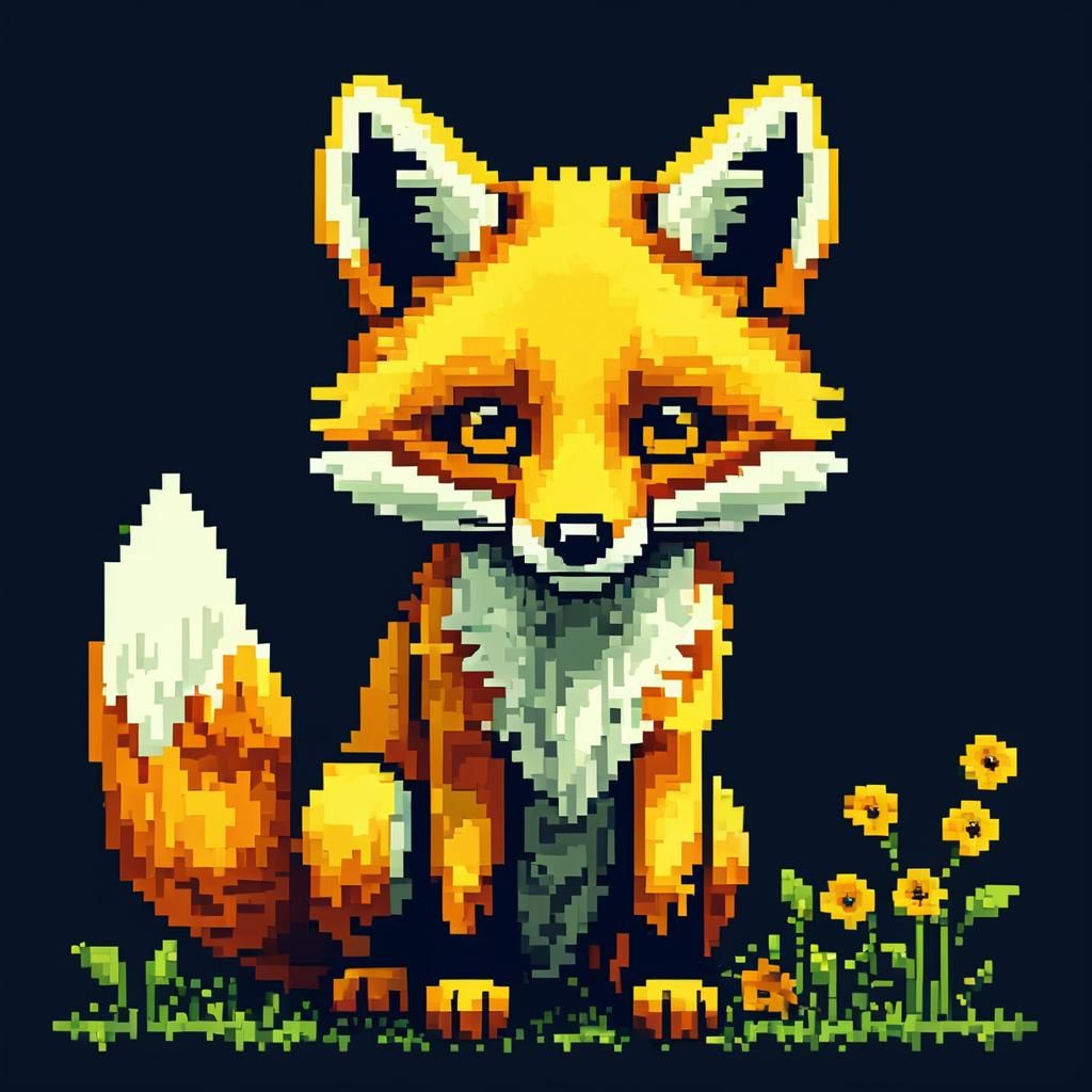 Sunflower Fox Hybrid in 8-Bit Style