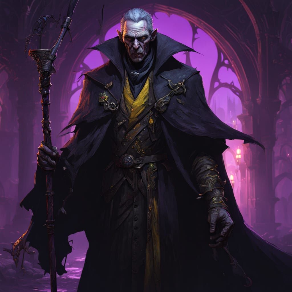 Emaciated Vampire in Black Coat, Dark Fantasy Concept Art