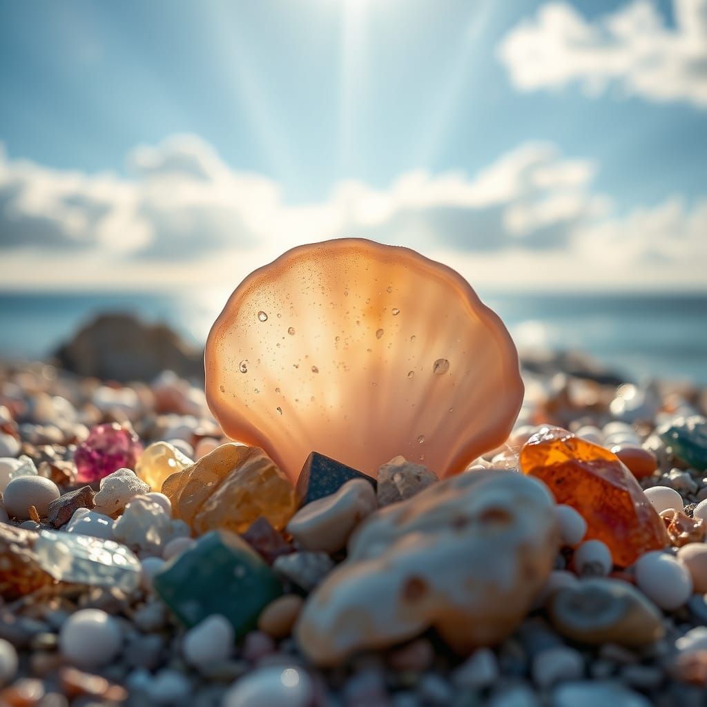 Heavenly Seashell with Crystals in Soft Focus