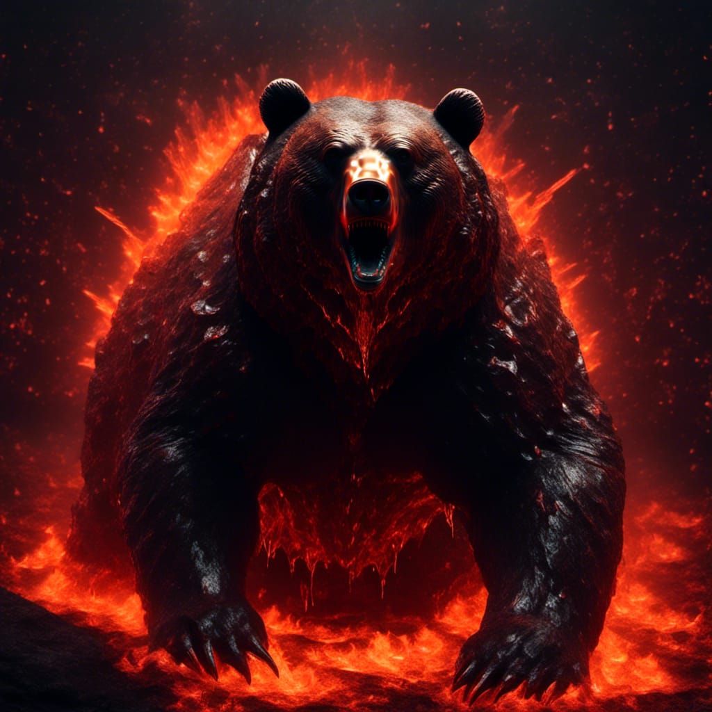 Magma Bear Portrait in Macabre Dark Art Style