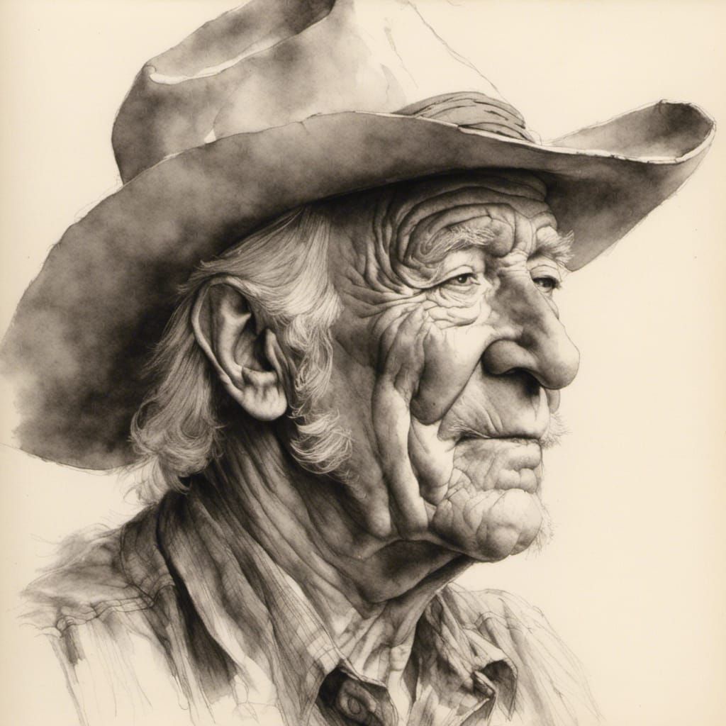 Pencil Sketch of Cowboy with Hat