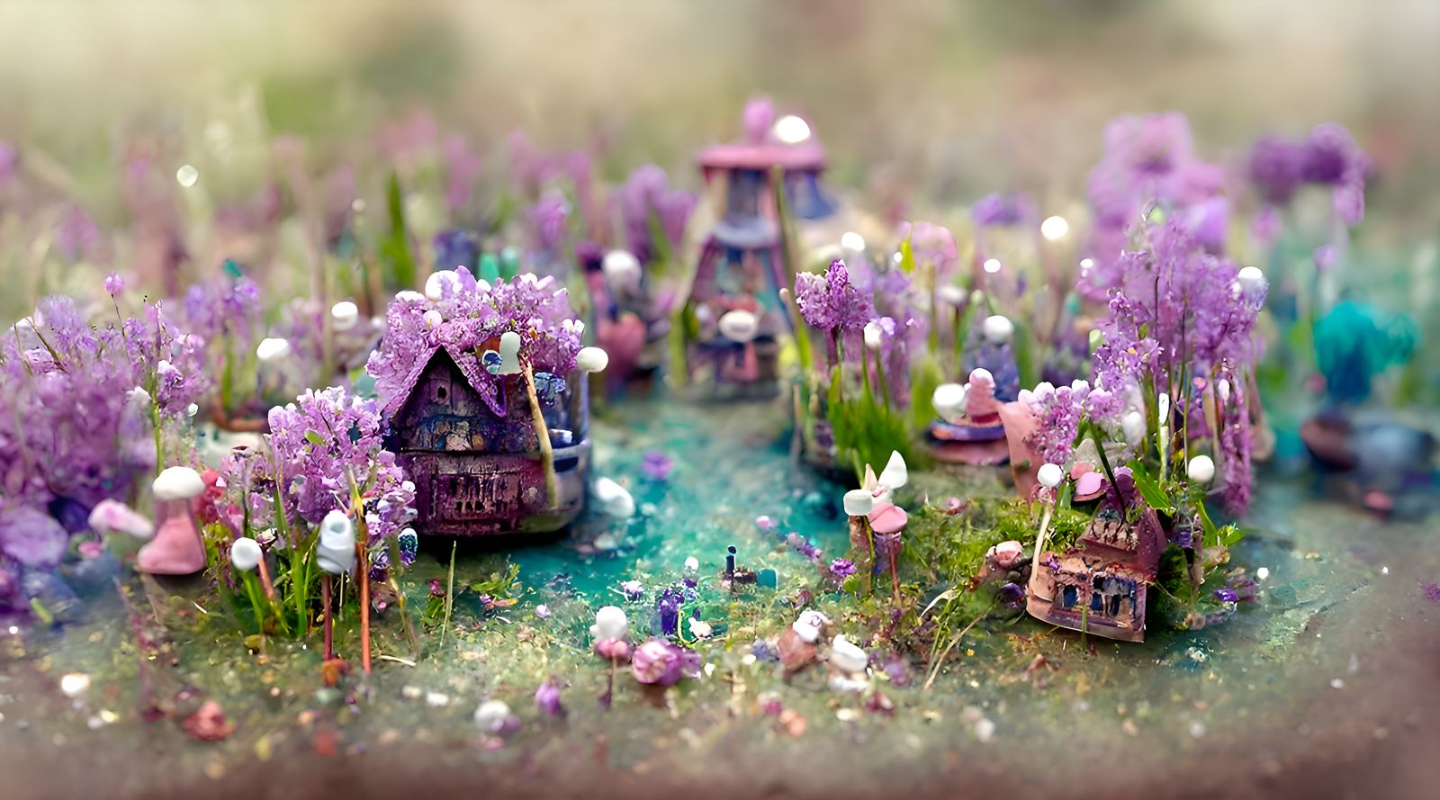 Pastel Fairy Village in Violet Meadow