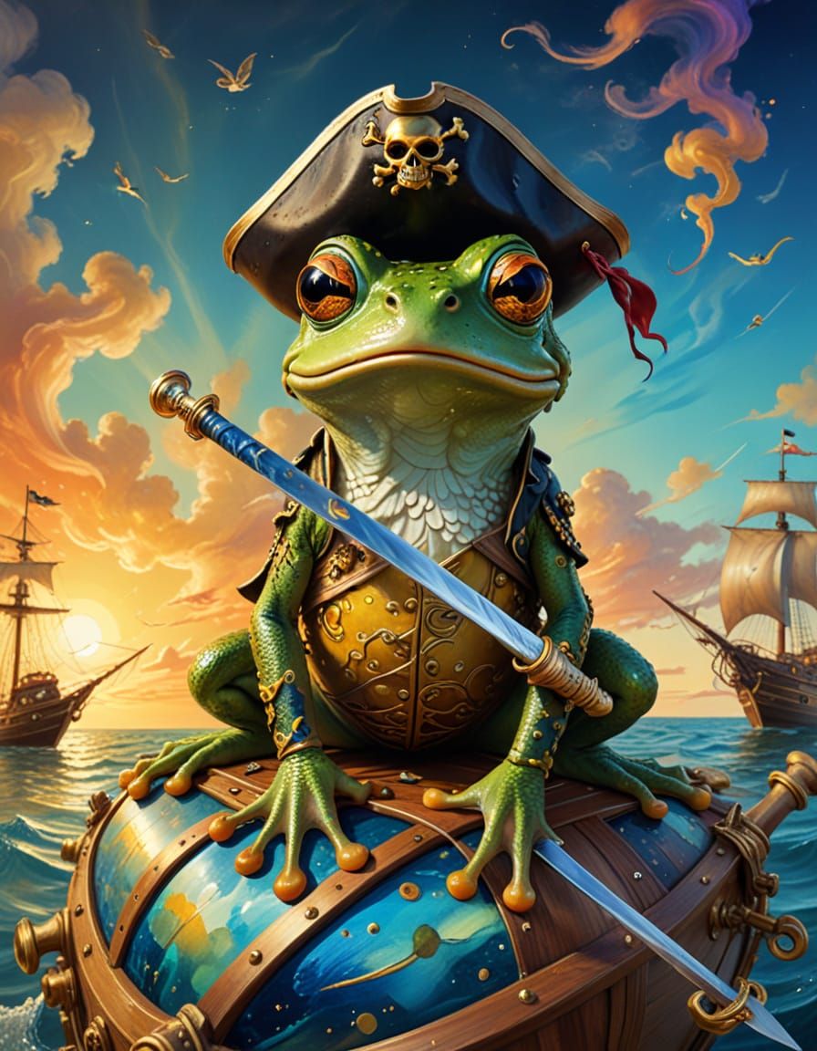 Surreal Kaleidoscope Frog Pirate Ship Adventure