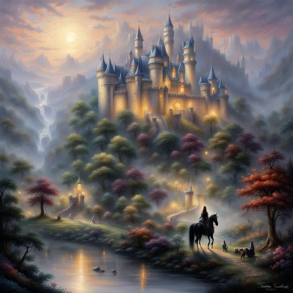 Medieval Castle with Princess in Ethereal Fantasy Style