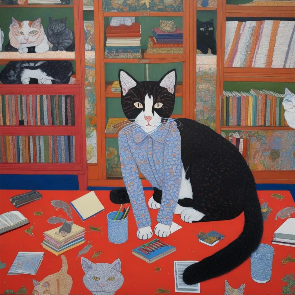 Cat Attends School: Figurative Art Portrait