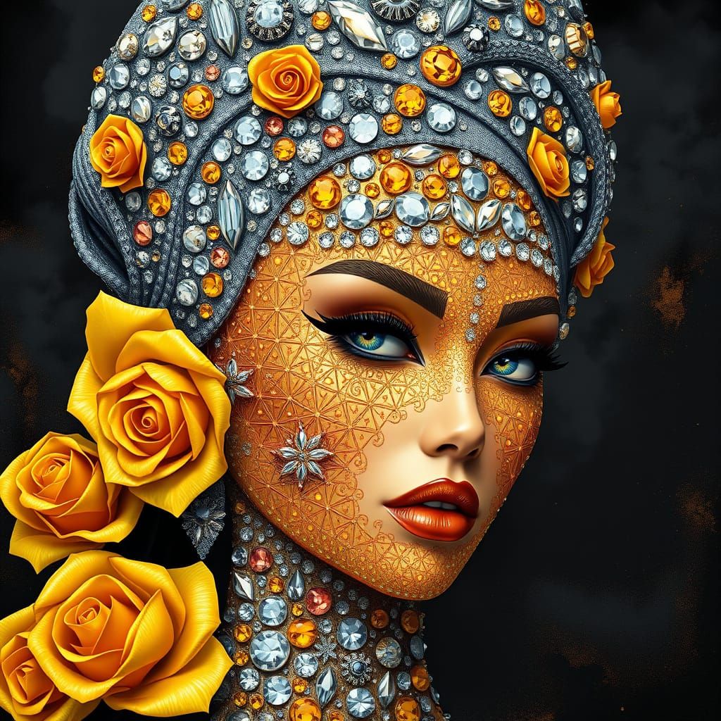 Luxurious Woman in Glittering, Psychedelic Attire