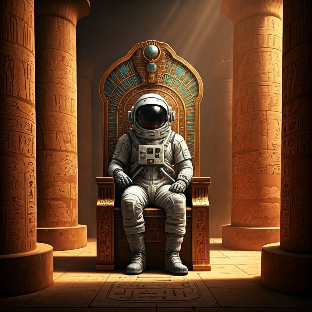 Astronaut on Egyptian Throne in Futuristic Style
