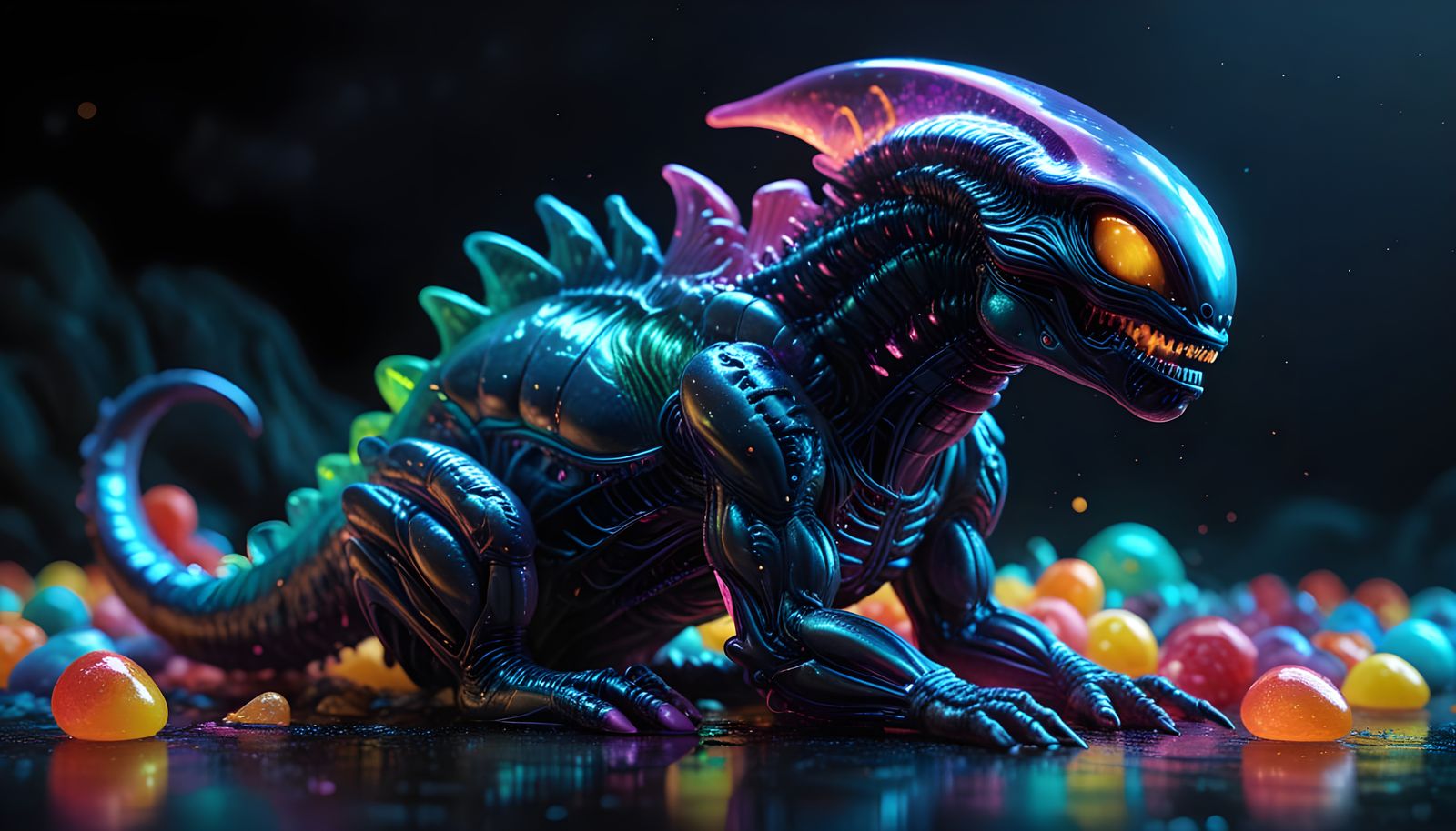 Bioluminescent Gummy Alien Animal in Digital Art