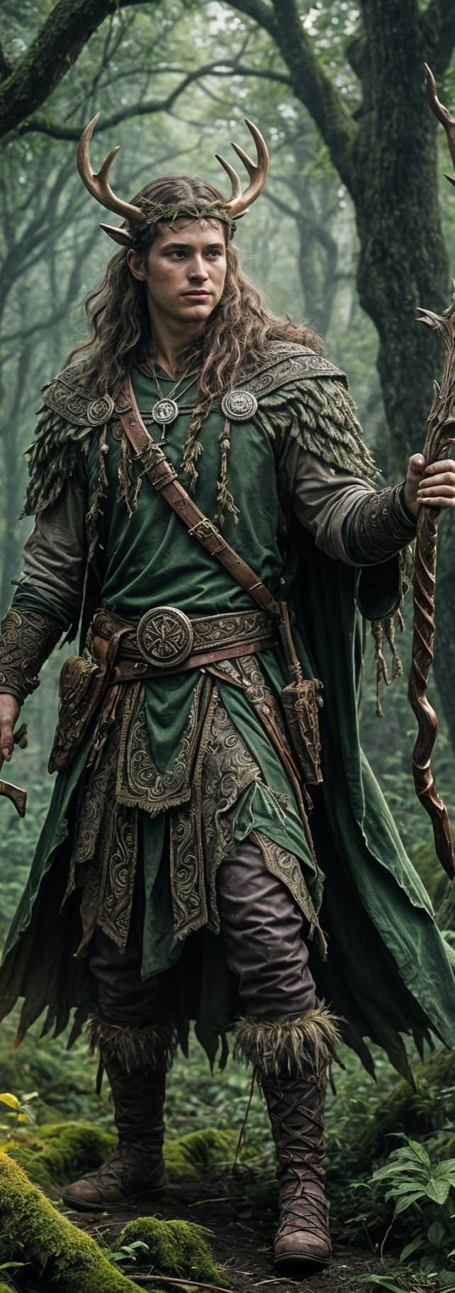 Youthful Druid Guarding Sacred Forest