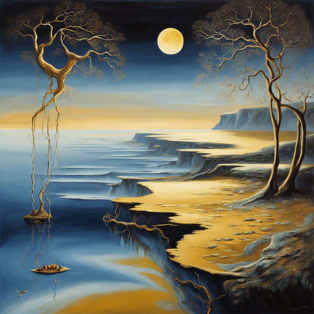 Surreal Oil Painting of Night Embracing the World