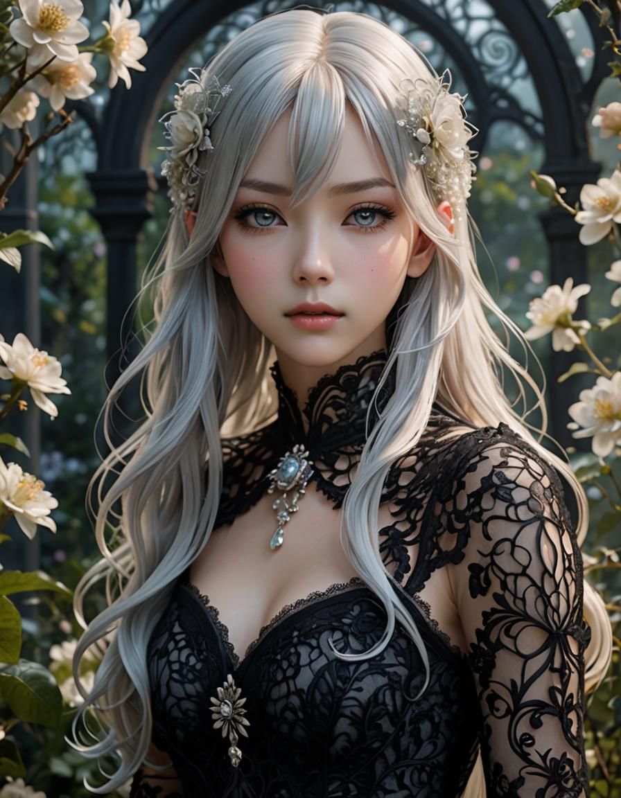 Anime Woman in Mystical Garden, 3D Art