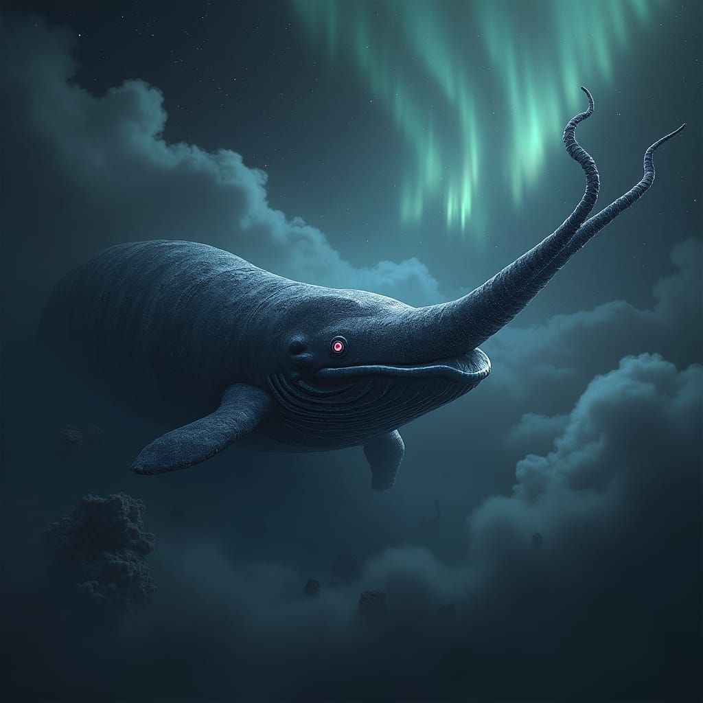 Goth Narwhal with Aurora Borealis in Fantasy Style