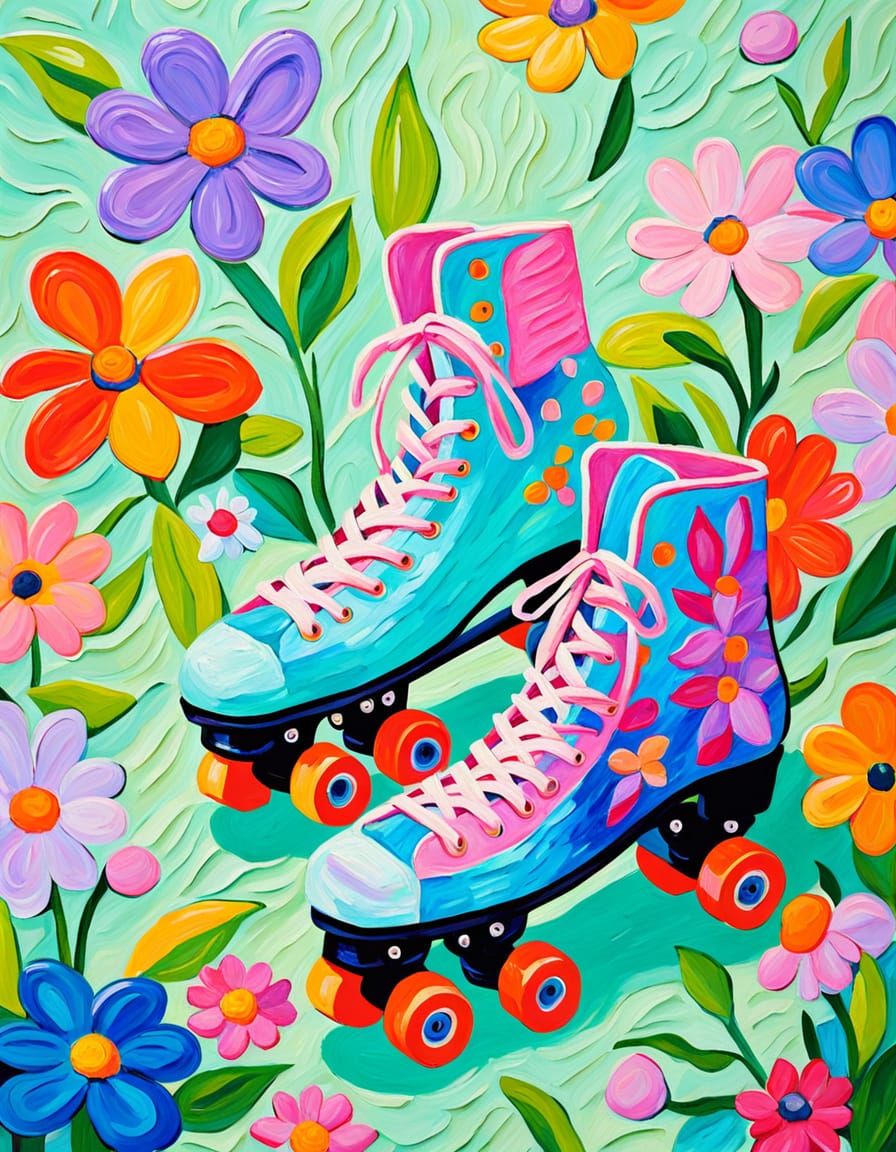 Vibrant Roller Skate in Whimsical Floral Wonderland
