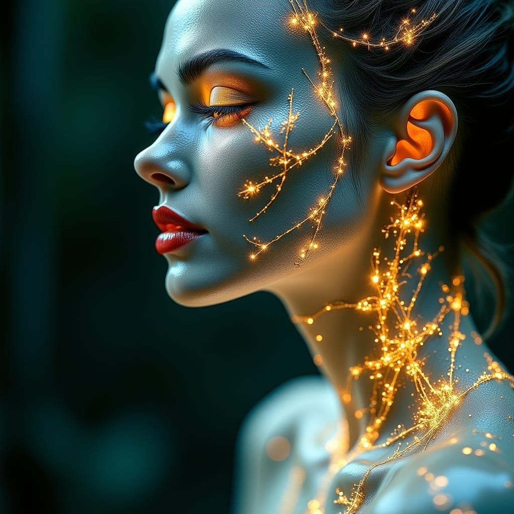 Golden Neuron Woman with Norse Runes