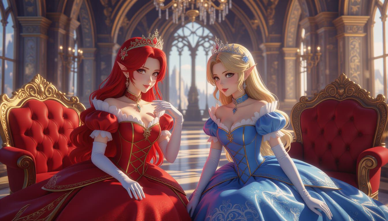 Demon and Kind Princesses Relaxing in Opulent Castles