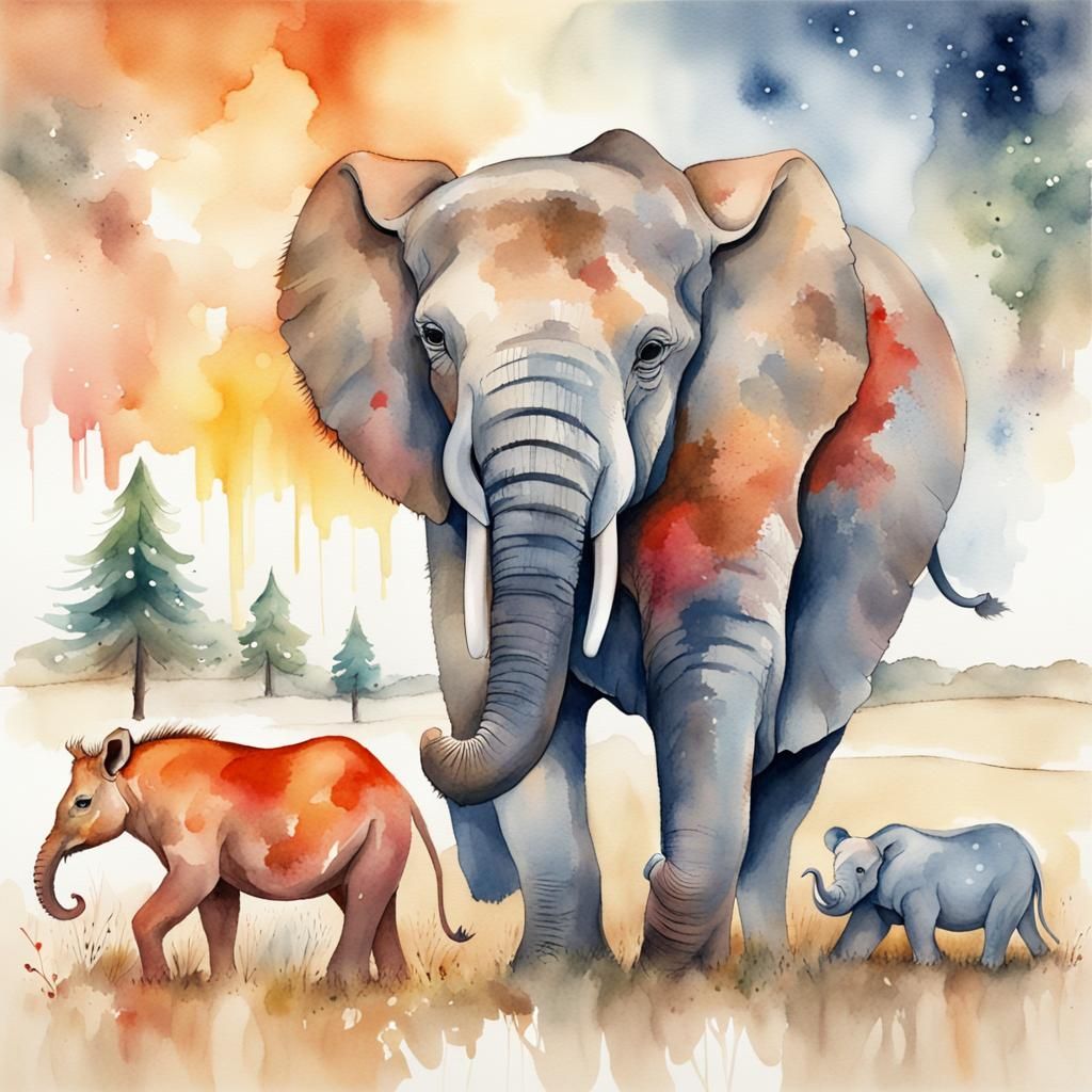 Watercolor Christmas Animals in the Plains