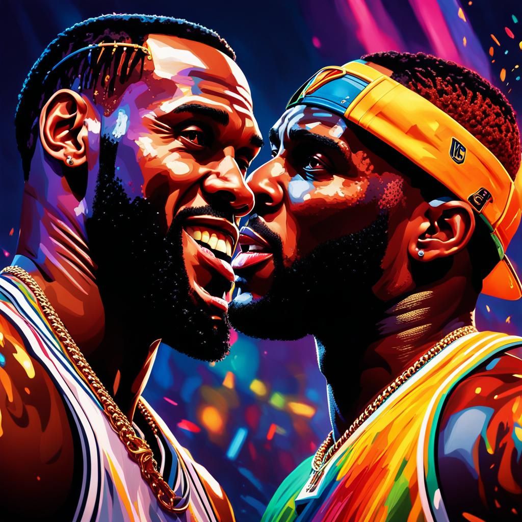 Lebron and Diddy at Party in Splash Art Style