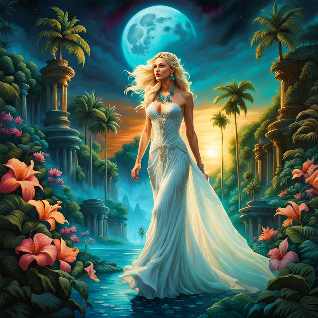 Hawaiian Goddess in Babylon Gardens: Fantasy Art
