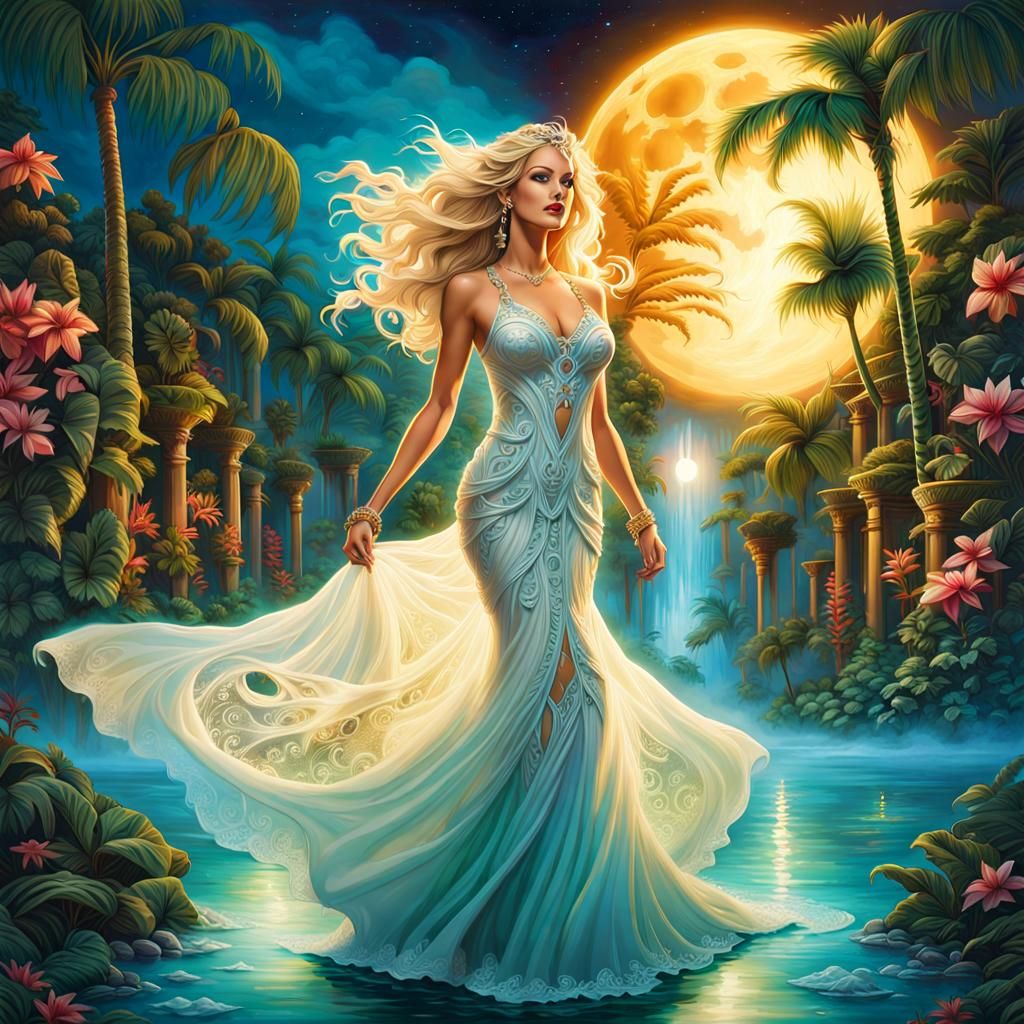 Hawaiian Goddess in Babylon Gardens: Fantasy Concept Art