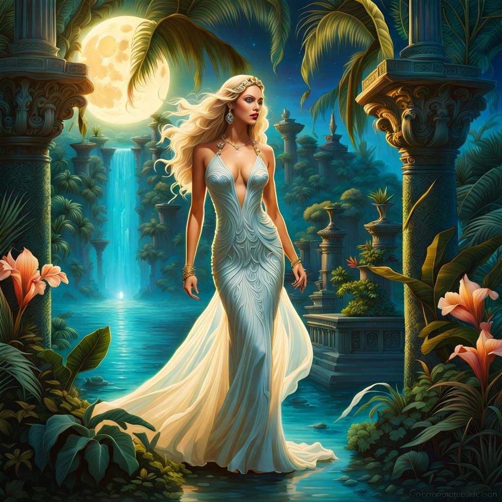 Hawaiian Goddess in Babylon Gardens: Fantasy Concept Art