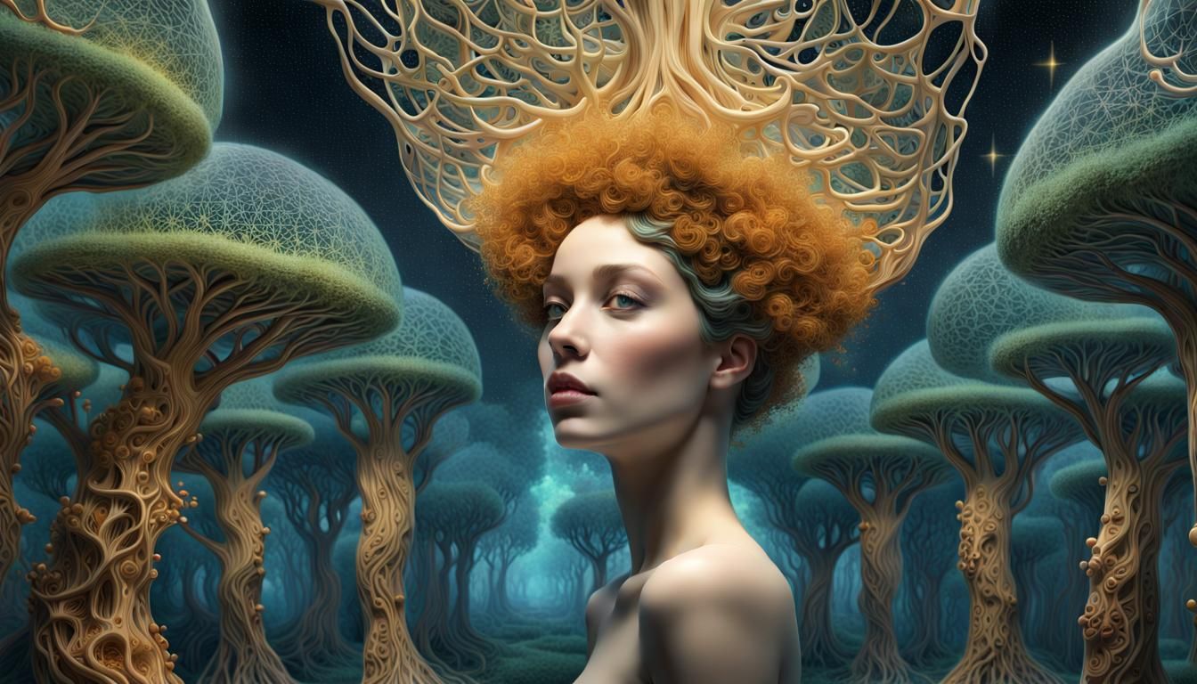 Mycelial Goddess in Warped Forest Perspective