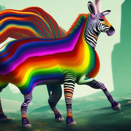 Rainbow Zebra in Detailed Matte Painting