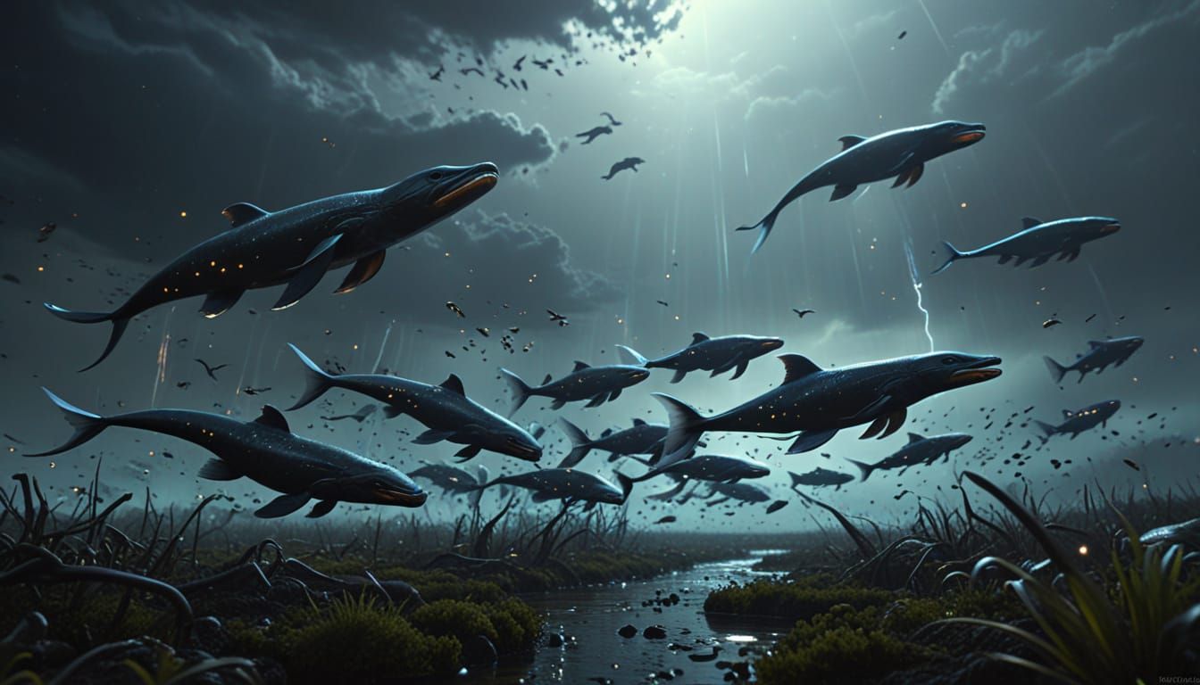 Electric Eels Migrate Across Alien Sky