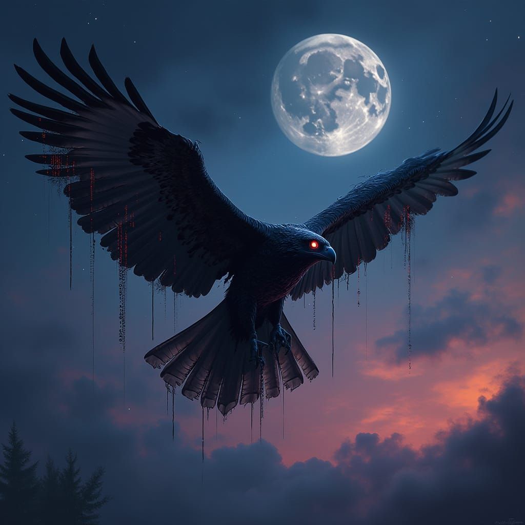 Cybernetic Hawk Glides Through Twilight Sky