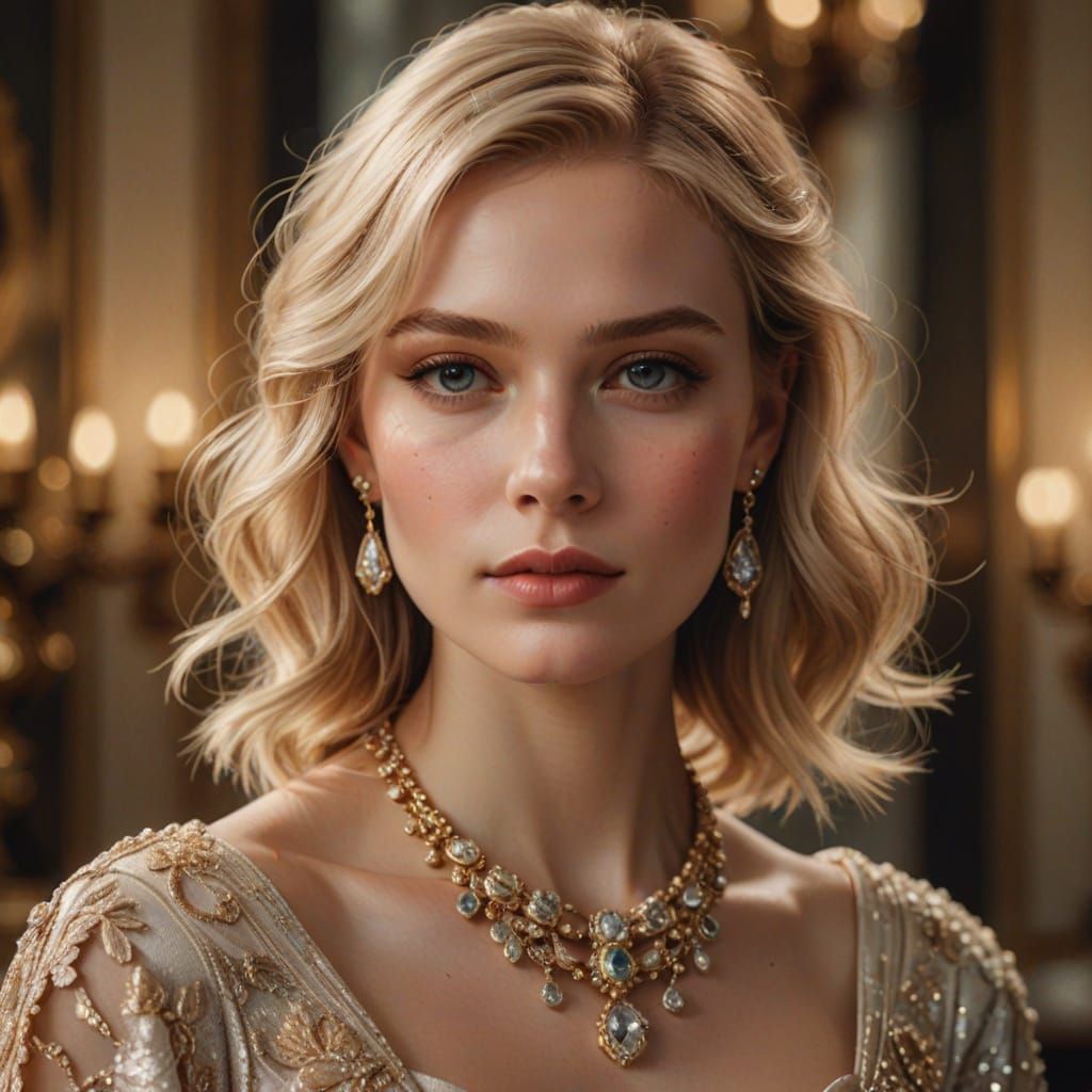 Elegant Blonde Woman in Luxury Portrait with Photorealistic ...